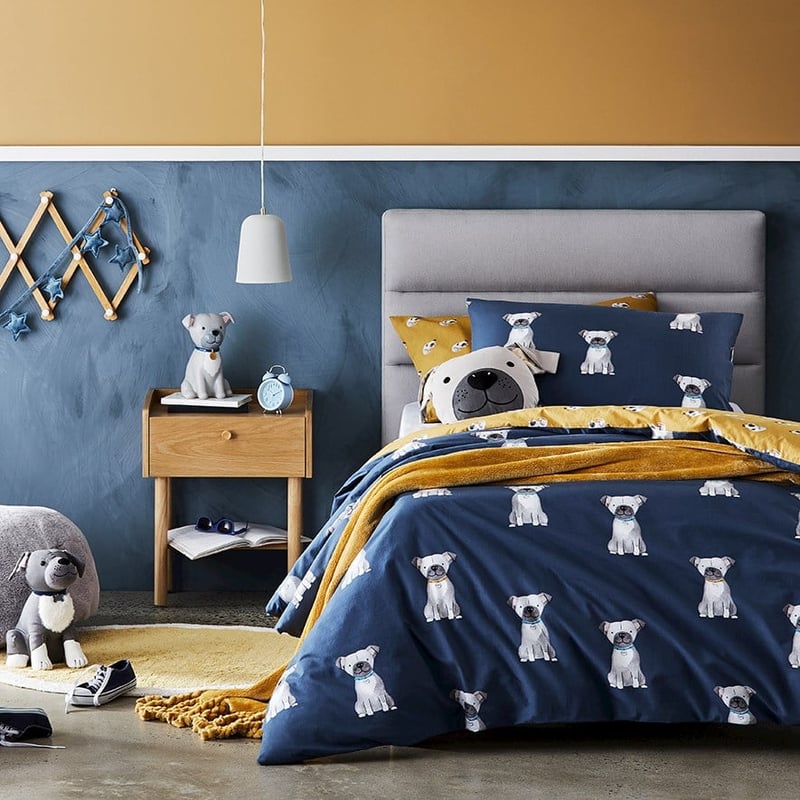 Puppy Dog Stonewashed Navy Quilt Cover Set