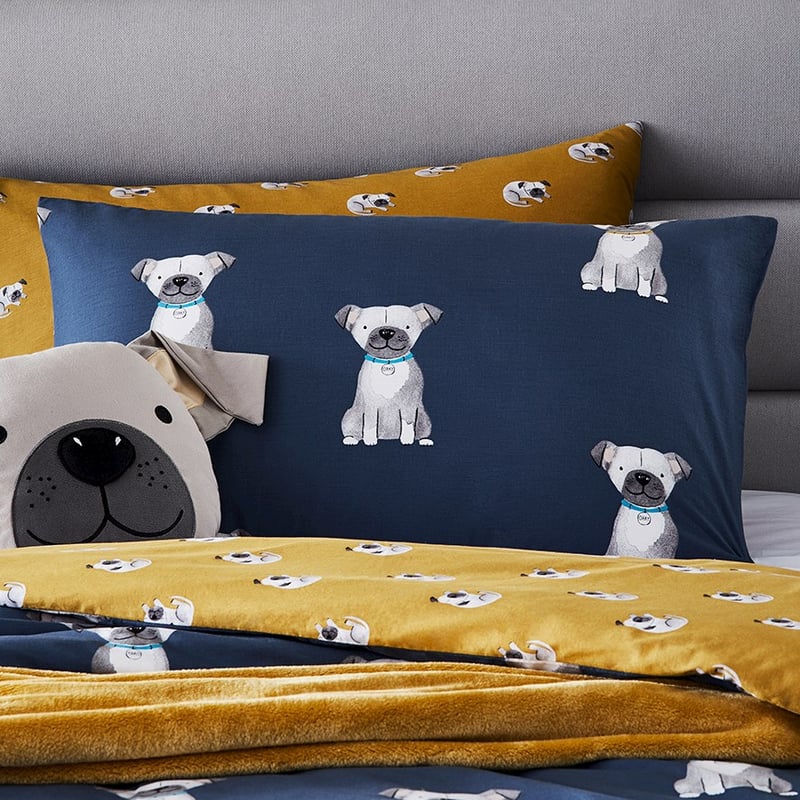 Puppy Dog Stonewashed Navy Quilt Cover Set