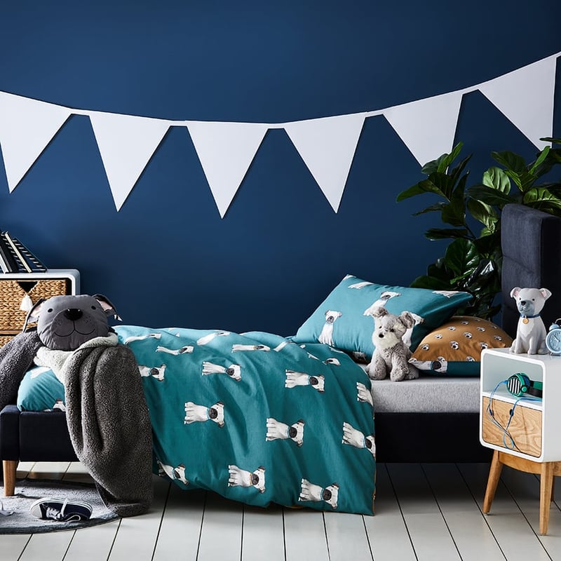 Puppy Dog Stonewashed Teal Quilt Cover Set