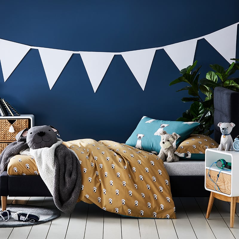 Puppy Dog Stonewashed Teal Quilt Cover Set