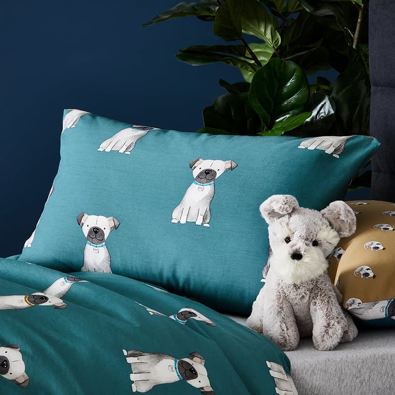Puppy Dog Stonewashed Teal Quilt Cover Set