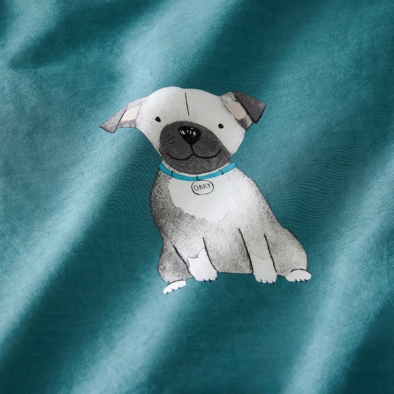 Puppy Dog Stonewashed Teal Quilt Cover Set