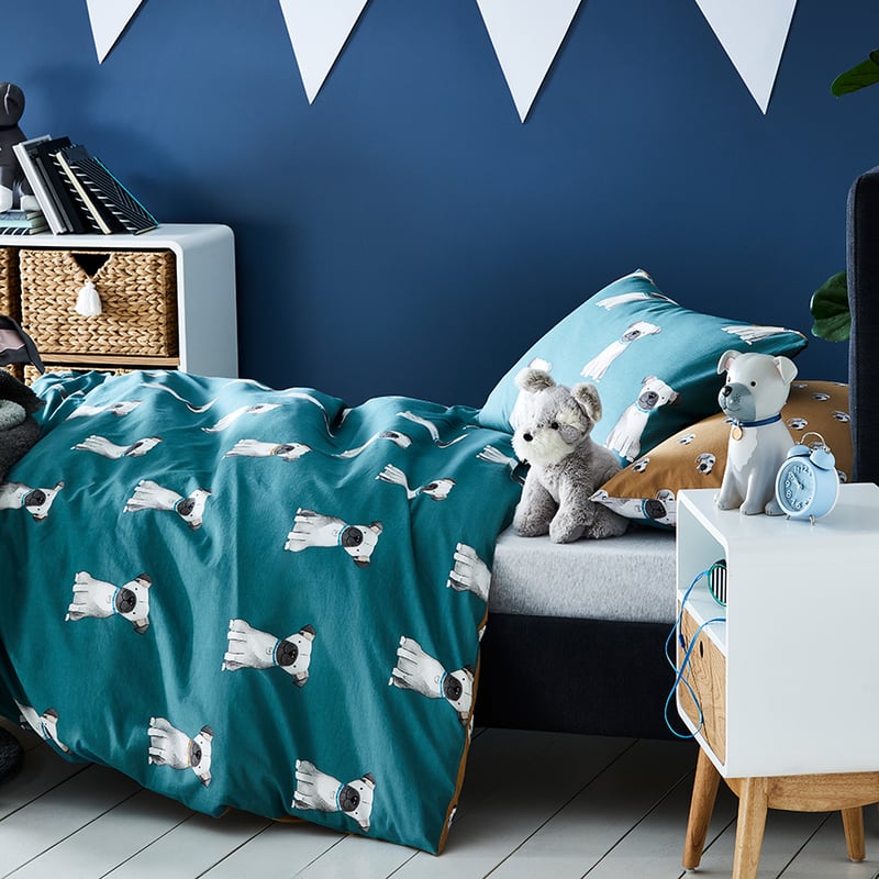 Puppy Dog Stonewashed Teal Quilt Cover Set