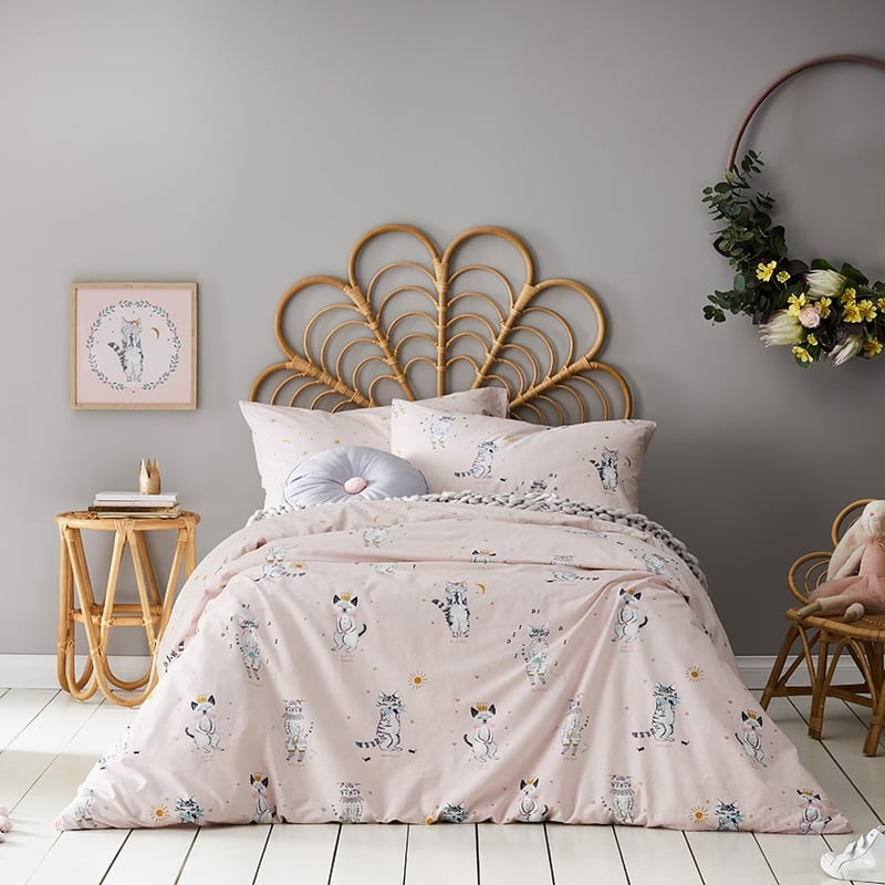 Night Cat Pale Pink Stonewash Quilt Cover Set