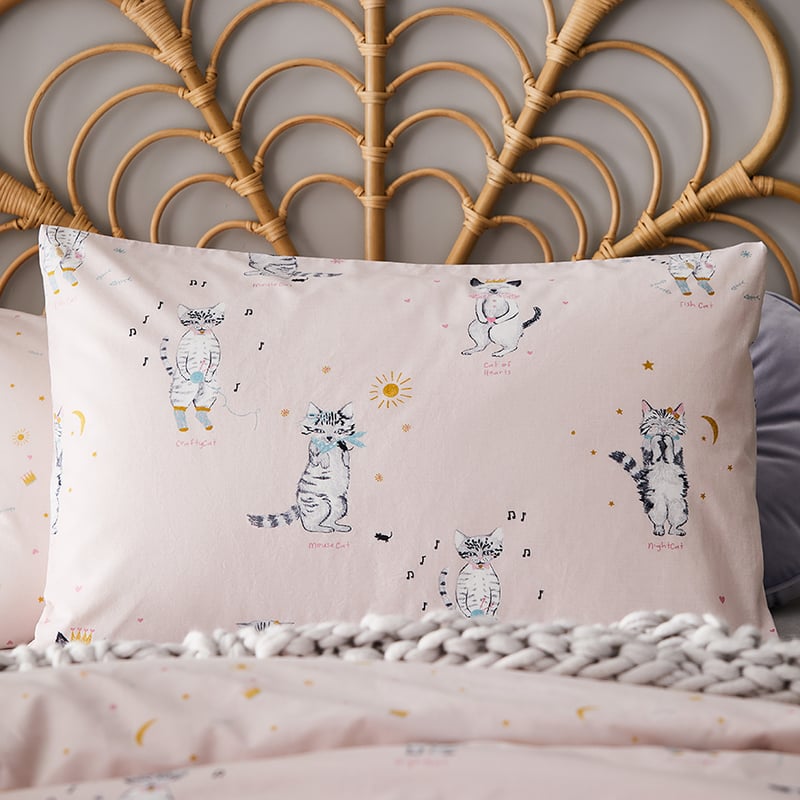 Night Cat Pale Pink Stonewash Quilt Cover Set