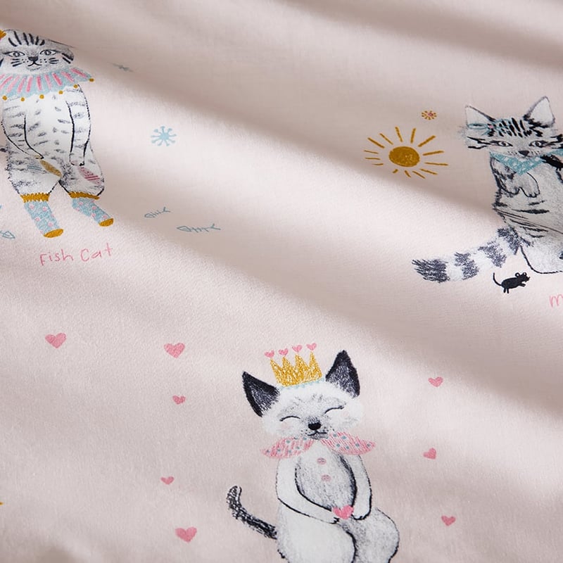 Night Cat Pale Pink Stonewash Quilt Cover Set