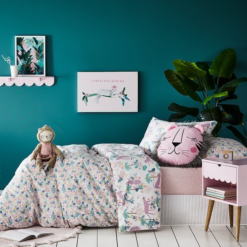 Jungle Cheetah Stonewash Pale Pink Quilt Cover Set