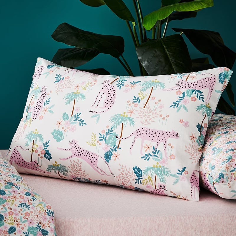 Jungle Cheetah Stonewash Pale Pink Quilt Cover Set