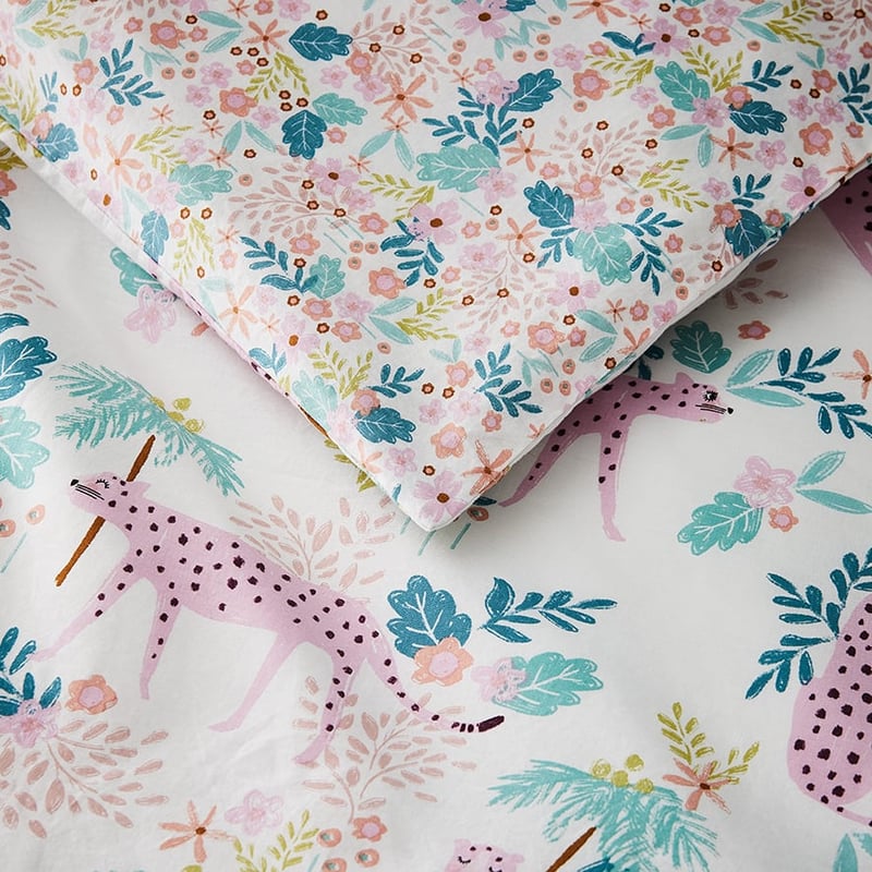 Jungle Cheetah Stonewash Pale Pink Quilt Cover Set