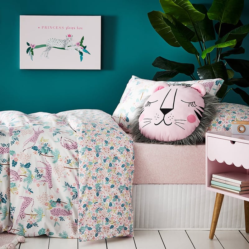 Jungle Cheetah Stonewash Pale Pink Quilt Cover Set