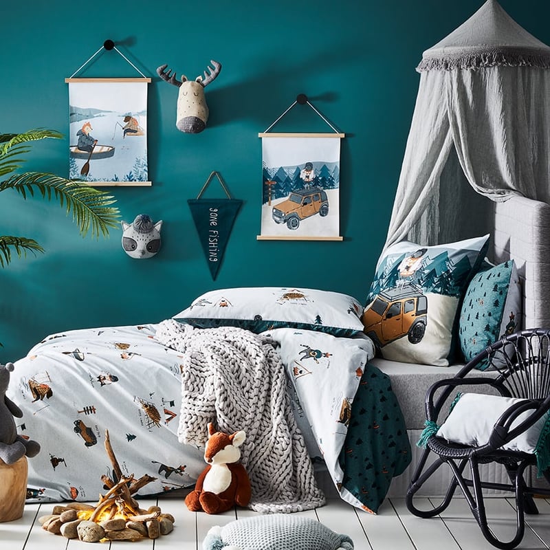 Gone Camping Stonewash Blue Marle Quilt Cover Set