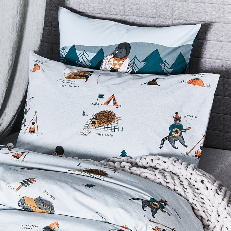 Gone Camping Stonewash Blue Marle Quilt Cover Set
