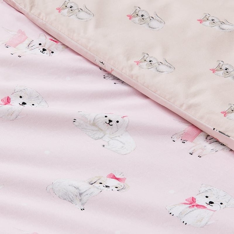 Sweet Puppy Stonewashed Pink Quilt Cover Set
