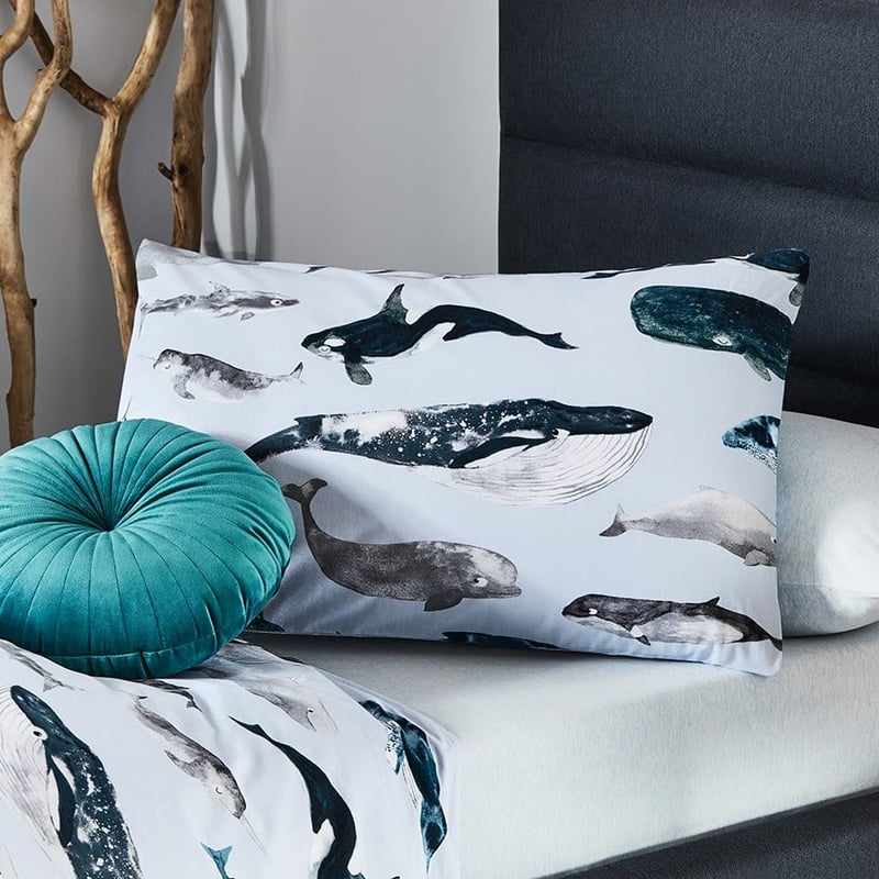Whale Watching Stonewashed Duck Egg Blue Quilt Cover Set