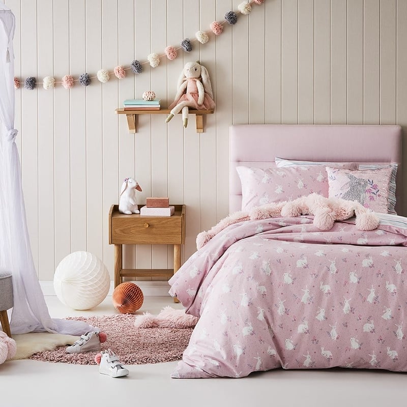 Sweet Little Bunny Pink Flannelette Quilt Cover Set