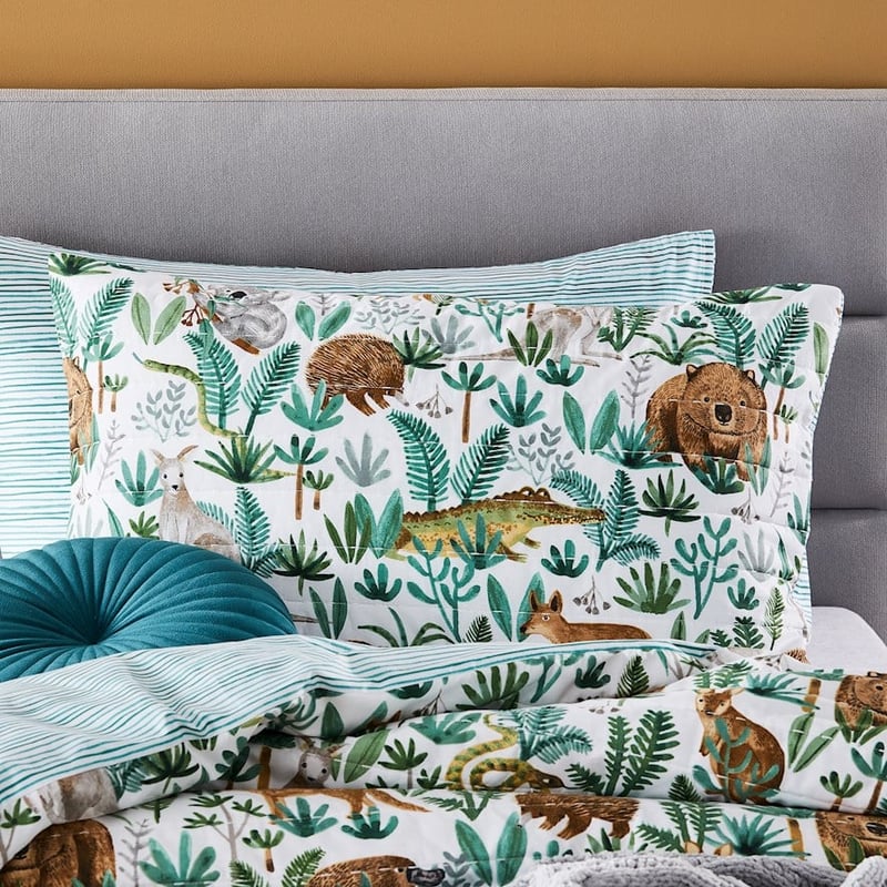 Down Under Adventures Quilted Eucalyptus Quilt Cover Set