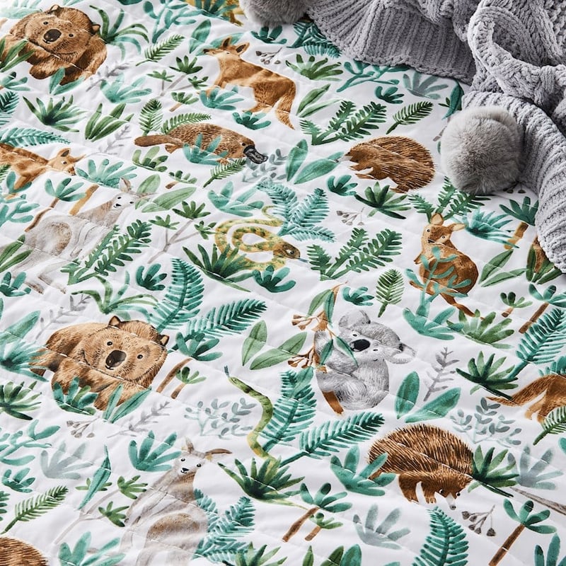 Down Under Adventures Quilted Eucalyptus Quilt Cover Set