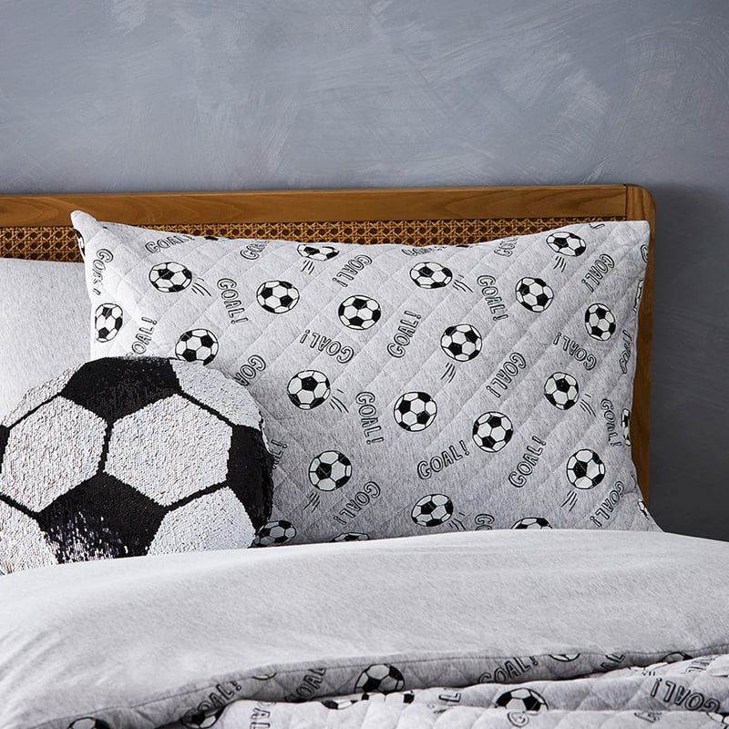 Soccer Star Grey Marle Quilted Jersey Quilt Cover Set