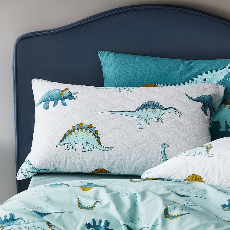 Dino Friends Cotton Bamboo Quilted Blue Quilt Cover Set