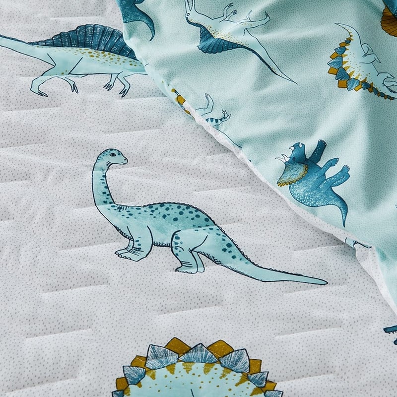Dino Friends Cotton Bamboo Quilted Blue Quilt Cover Set