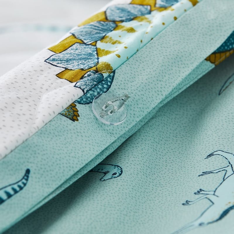 Dino Friends Cotton Bamboo Quilted Blue Quilt Cover Set