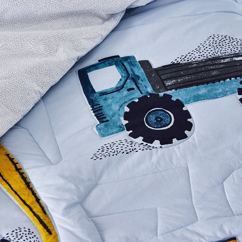 Truck Stop Soft Blue Quilted Quilt Cover Set