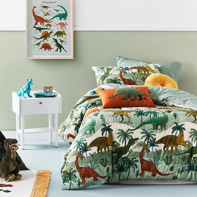 Dino World Forest Green Quilt Cover Set
