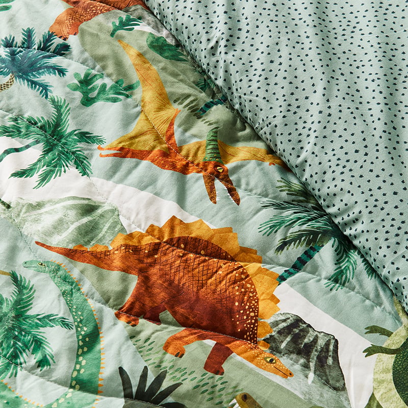 Dino World Forest Green Quilt Cover Set