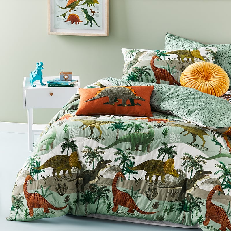 Dino World Forest Green Quilt Cover Set