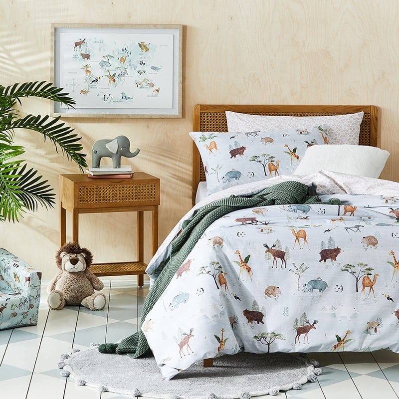 Animals Of The World Ice Blue Quilt Cover Set