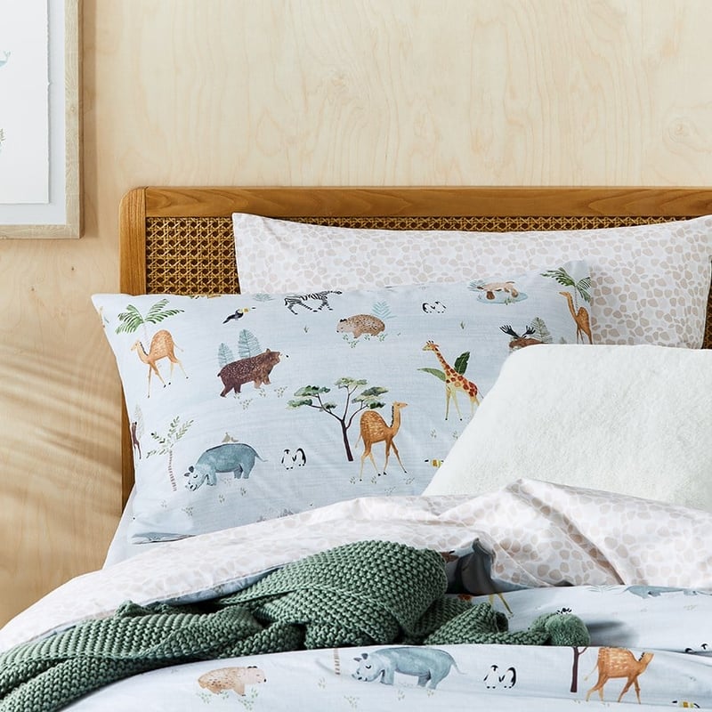 Animals Of The World Ice Blue Quilt Cover Set