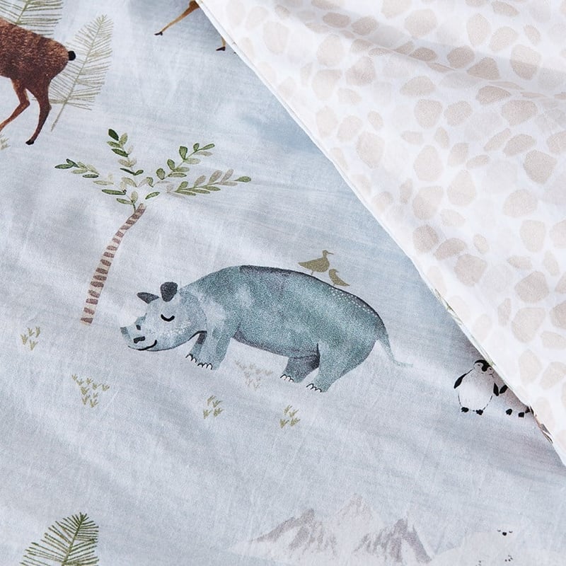 Animals Of The World Ice Blue Quilt Cover Set
