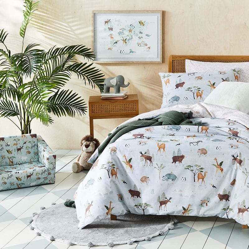Animals Of The World Ice Blue Quilt Cover Set