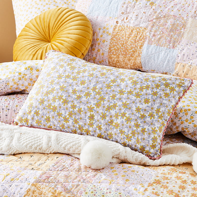 Posy Patchwork Quilted Sunshine Floral Quilt Cover Set