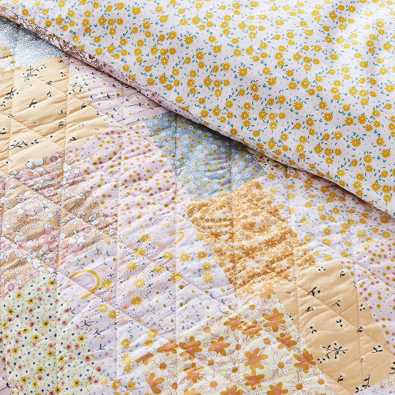 Posy Patchwork Quilted Sunshine Floral Quilt Cover Set
