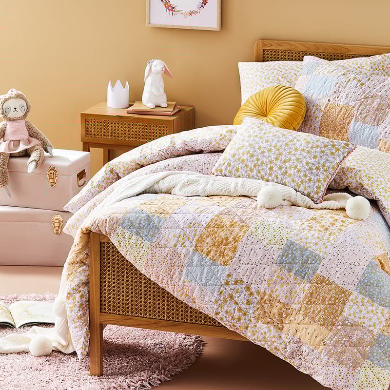 Posy Patchwork Quilted Sunshine Floral Quilt Cover Set