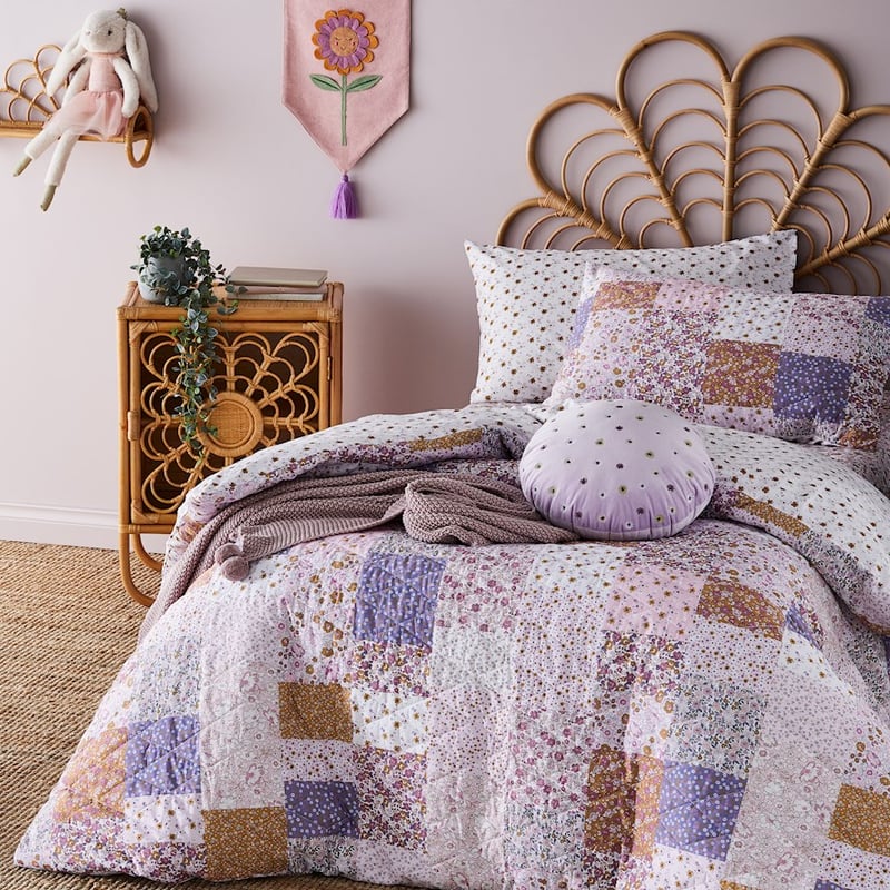 Lilac Meadows Patchwork Quilted Multi Quilt Cover Set