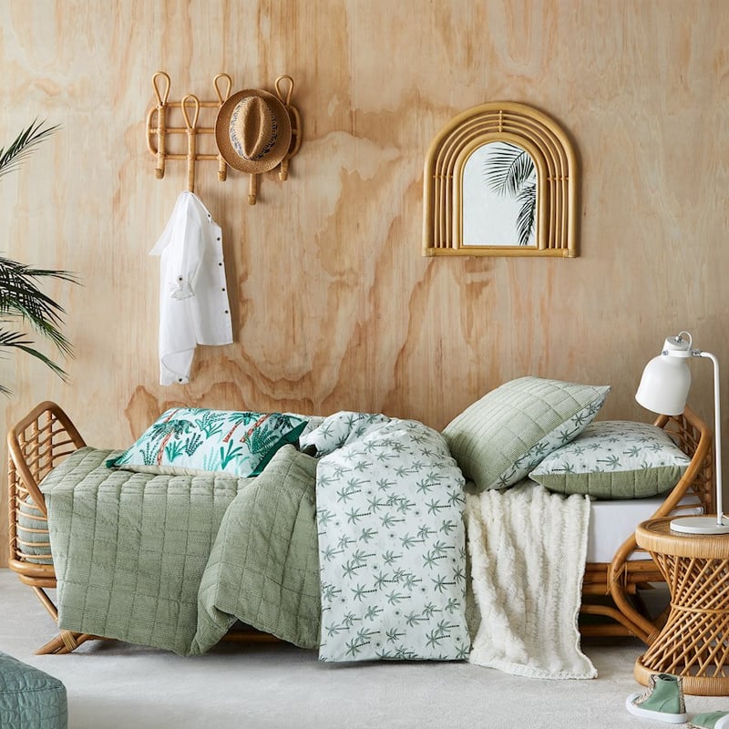 Palm Quilted Corduroy Sage Quilt Cover Set