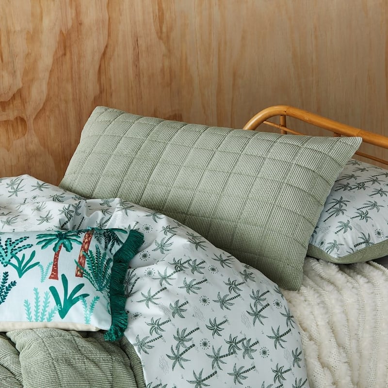 Palm Quilted Corduroy Sage Quilt Cover Set