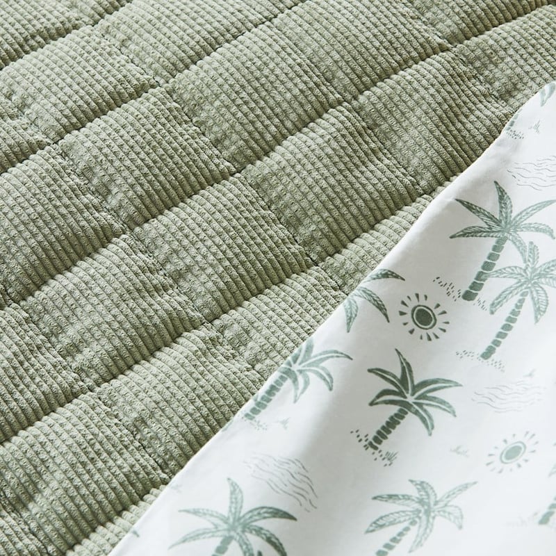 Palm Quilted Corduroy Sage Quilt Cover Set