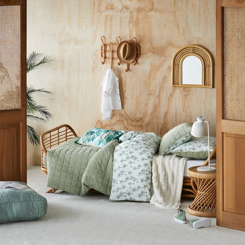 Palm Quilted Corduroy Sage Quilt Cover Set