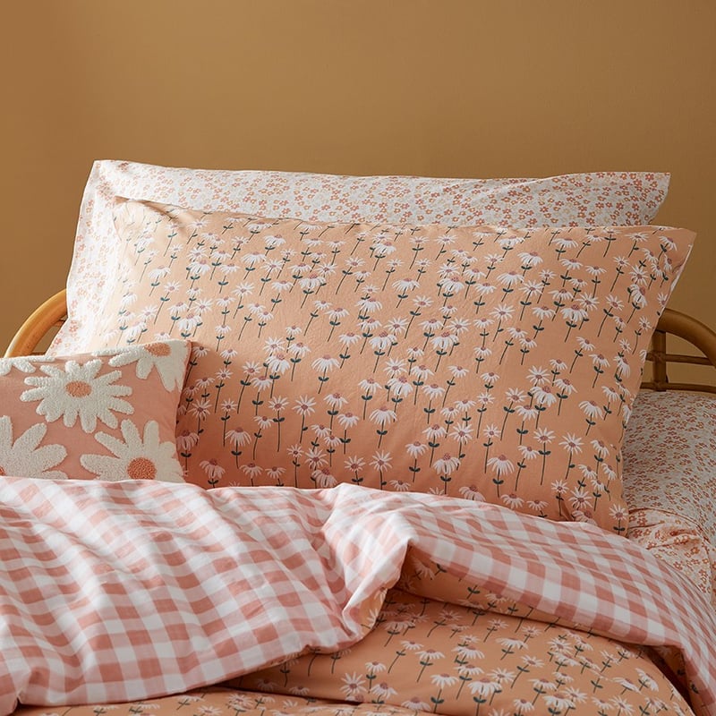 Daisy Stem Stonewashed Mustard Quilt Cover Set