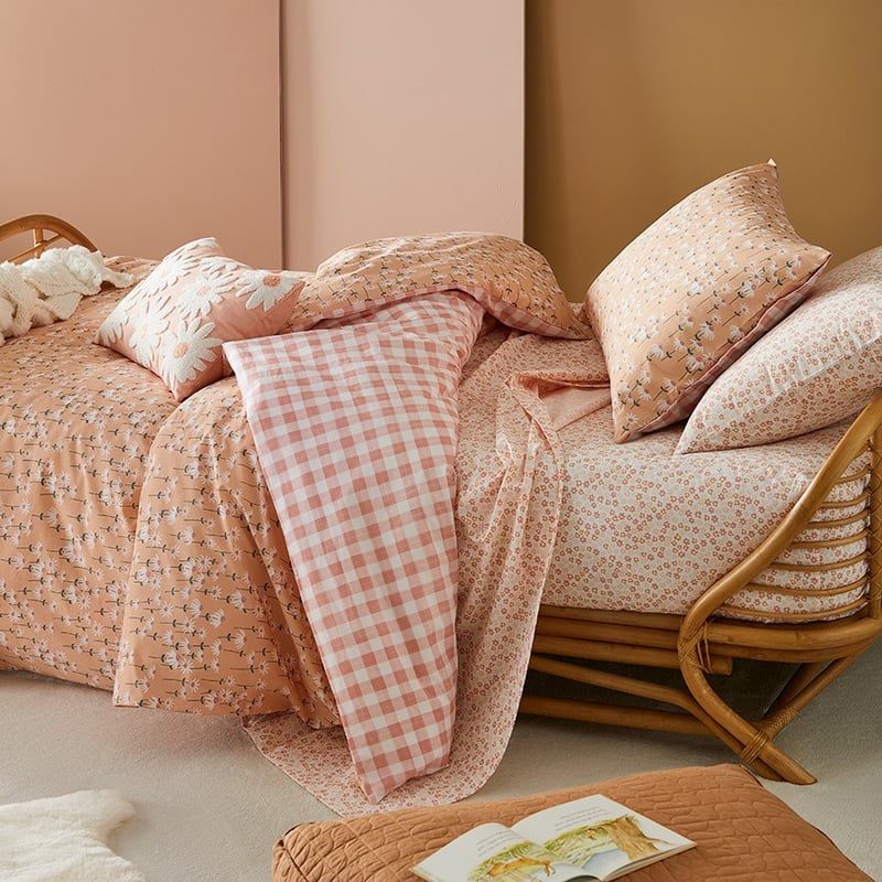 Daisy Stem Stonewashed Mustard Quilt Cover Set