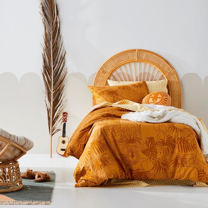 Jungle Stonewashed Cotton Mustard Quilt Cover Set