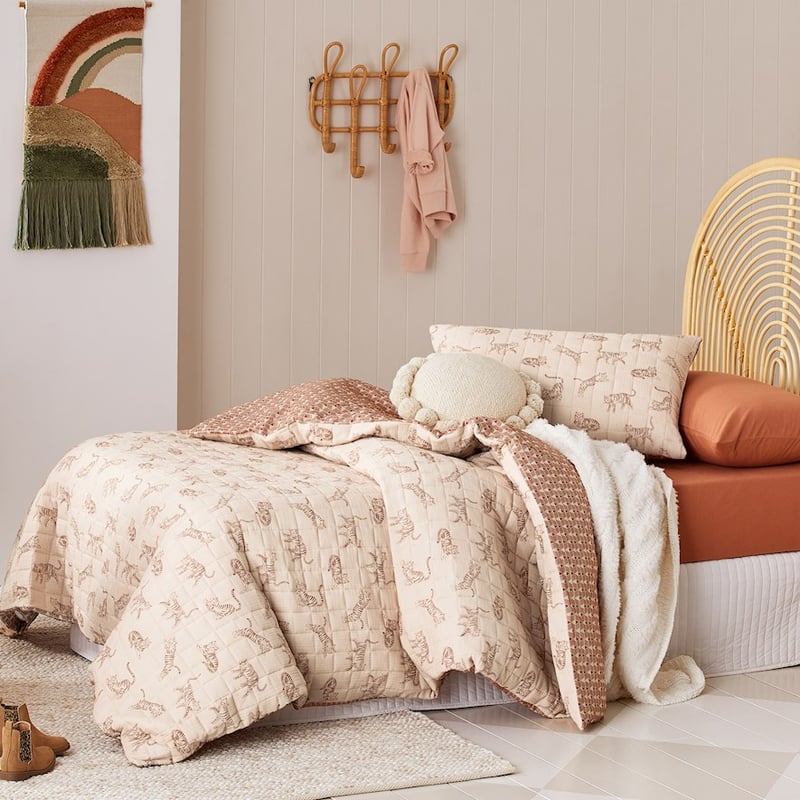 Tiger Dreams Cotton Muslin Natural Quilt Cover Set