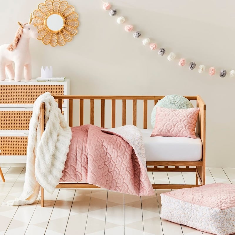 Camilla Floral Pink Quilted Velvet Cot Quilt Cover