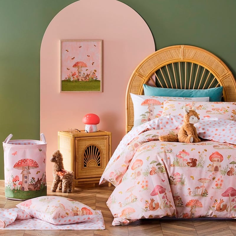 Toadstool Village Pink Quilt Cover Set
