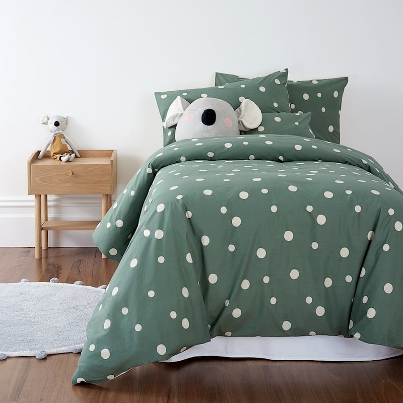 Mark Tuckey Polka Organic Moss Quilt Cover Set