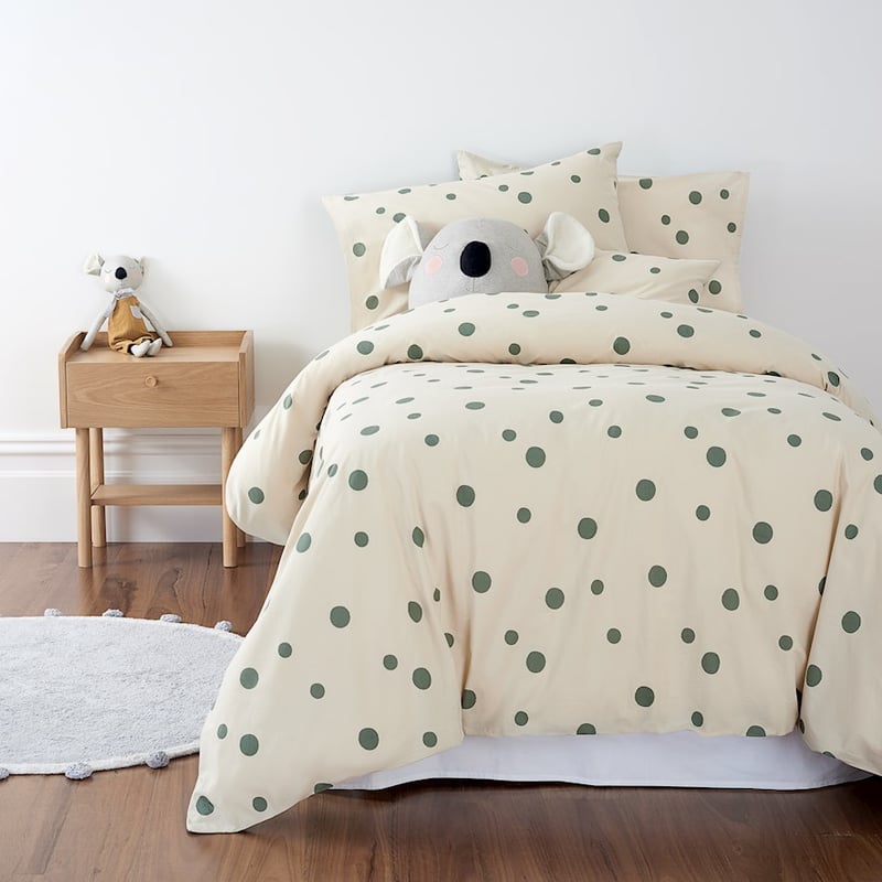 Mark Tuckey Polka Organic Moss Quilt Cover Set