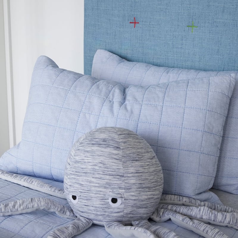 Levi Quilted Blue Quilt Cover Set